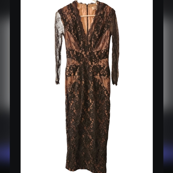 Victor Costa Neiman MARCUS Black Lace Midi Dress 4 - Picture 1 of 6